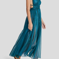 Nemea glitter-infused petrol dress