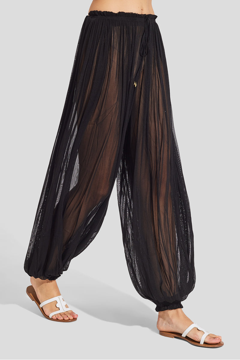 Kleio black silk-tulle pants