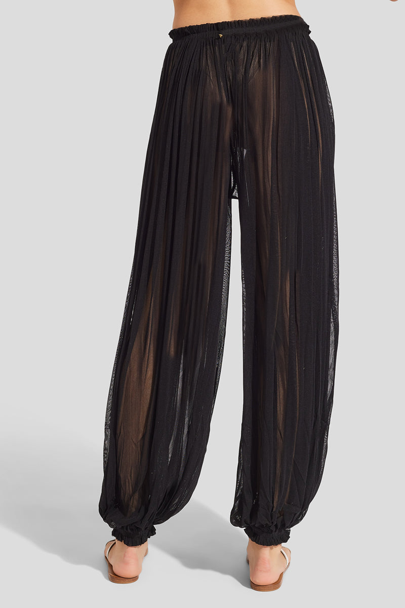 Kleio black silk-tulle pants