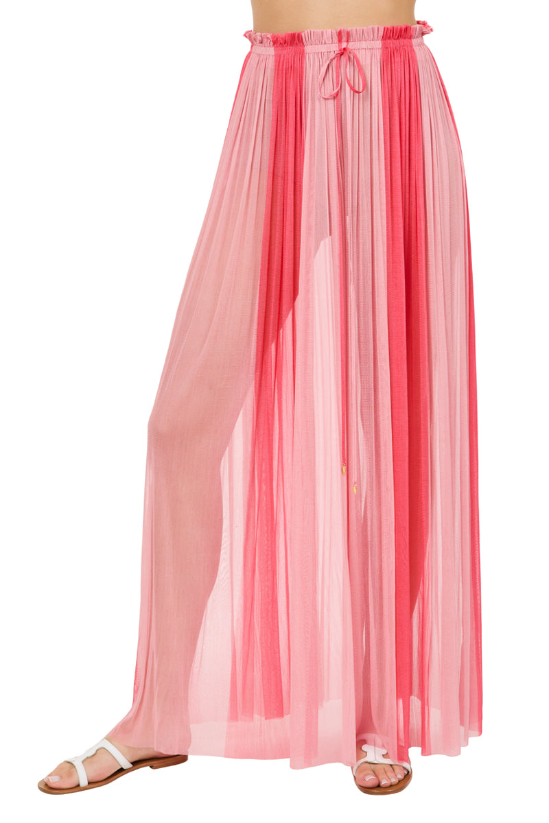 Tegea coral-pink silk-tulle pants