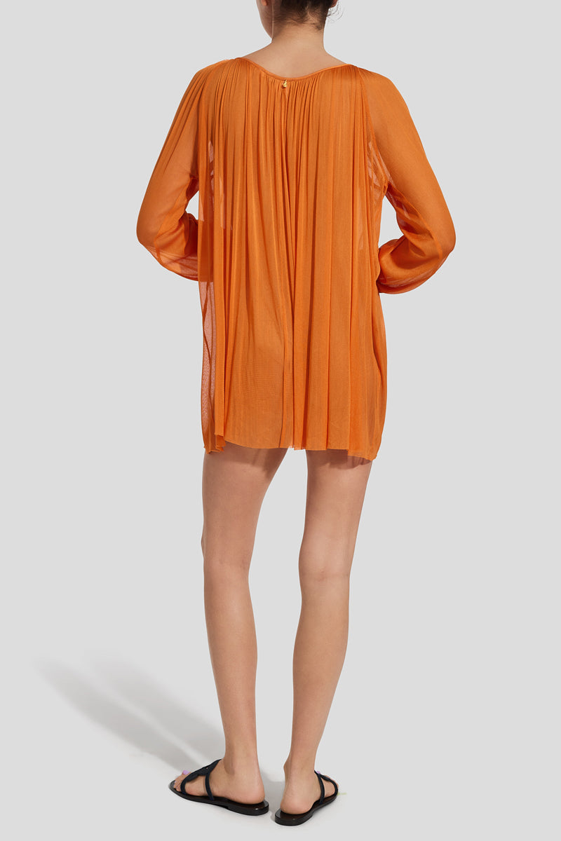Arcadia orange silk-tulle blouse