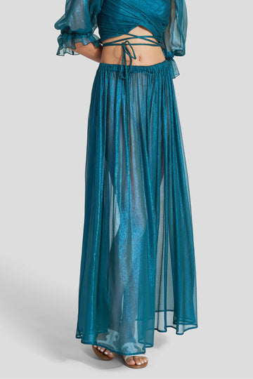 Melina glitter-infused petrol skirt