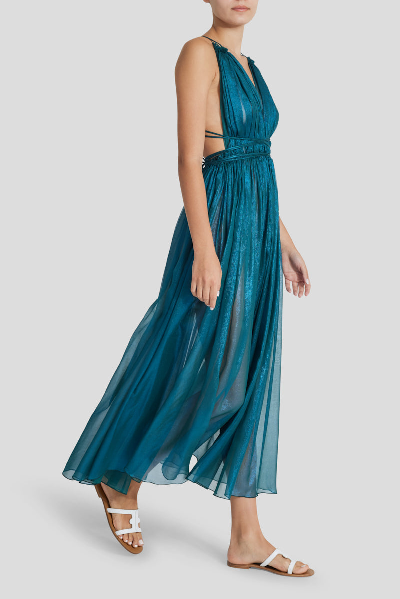 Nemea glitter-infused petrol dress