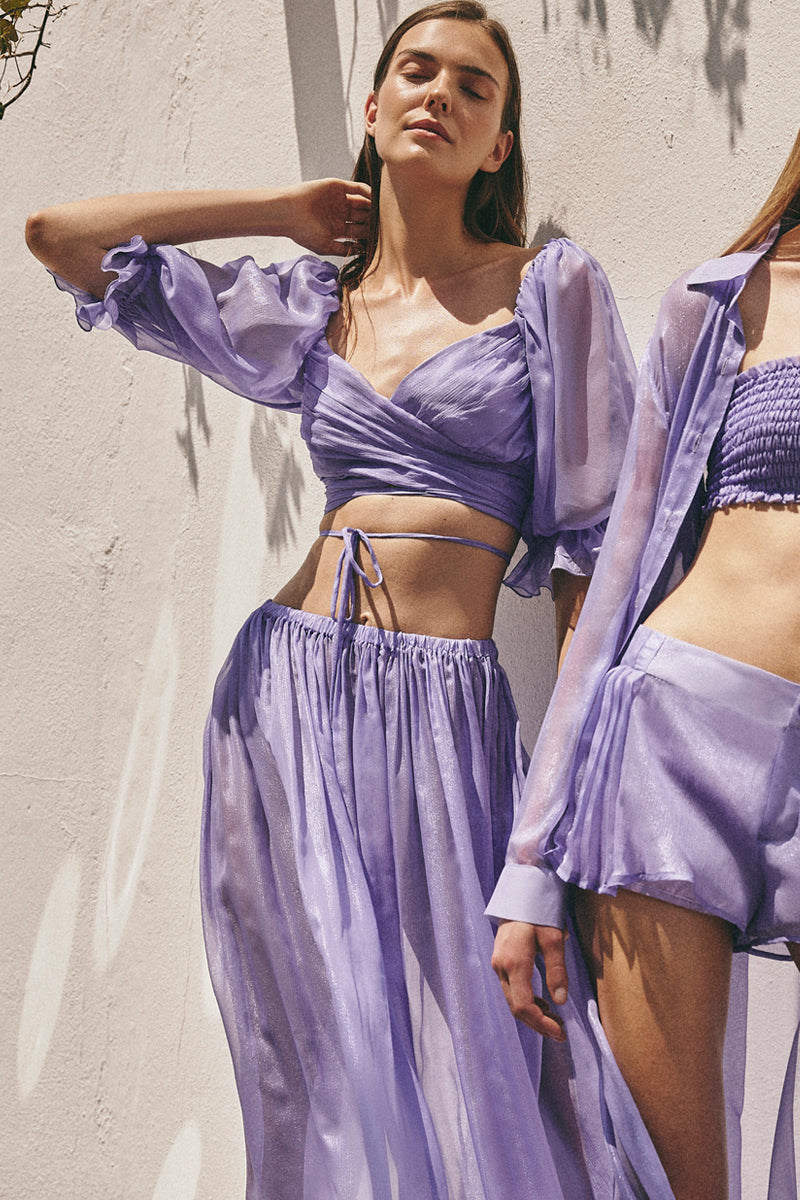 Melina glitter-infused lavender skirt