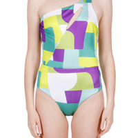 Rini green printed one-shoulder swimsuit