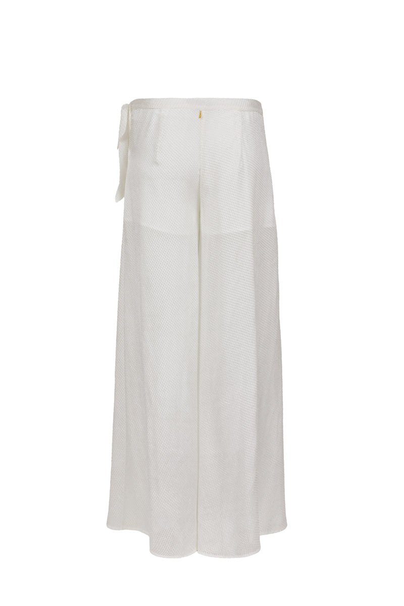 Rhea white silk wide-leg pants