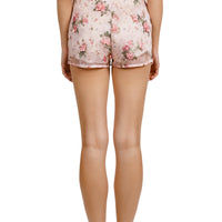 Agnes appliquéd floral beige shorts